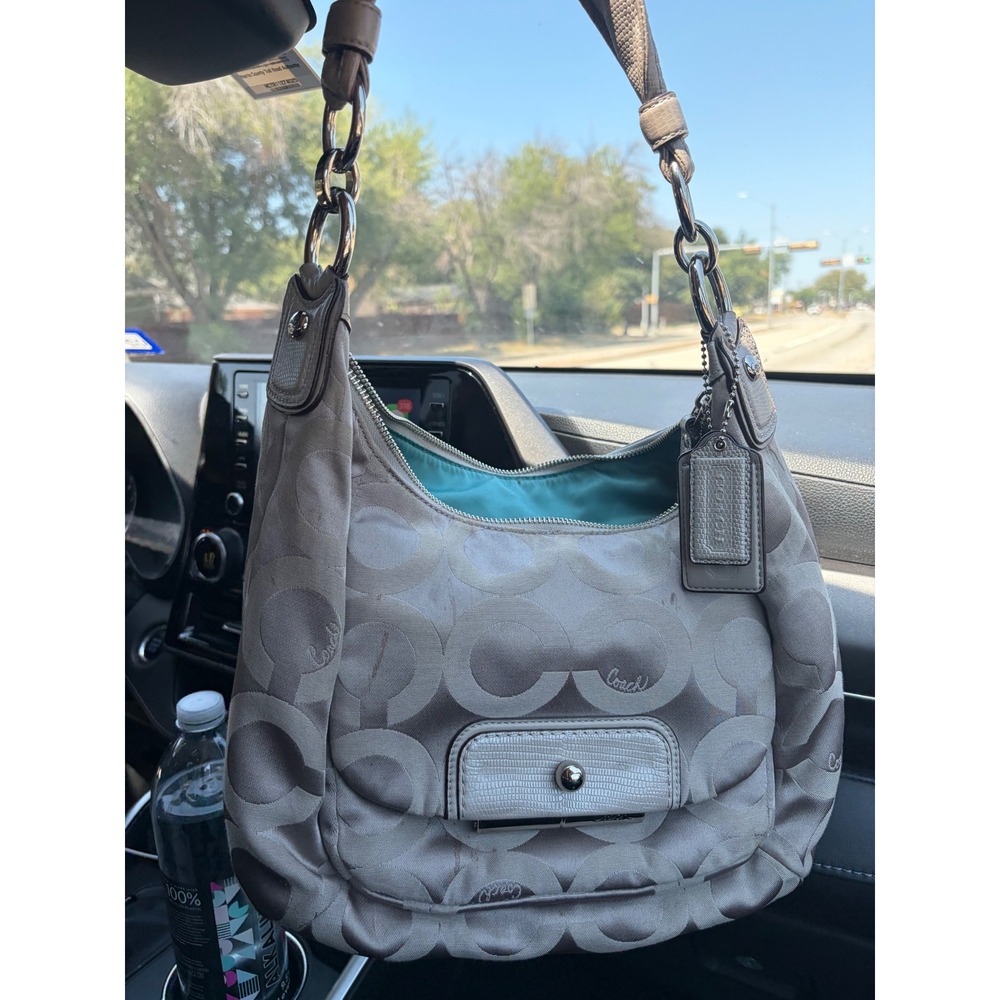 Coach Signature Optic Art Grey Silver Hobo Shoulder Bag 16734